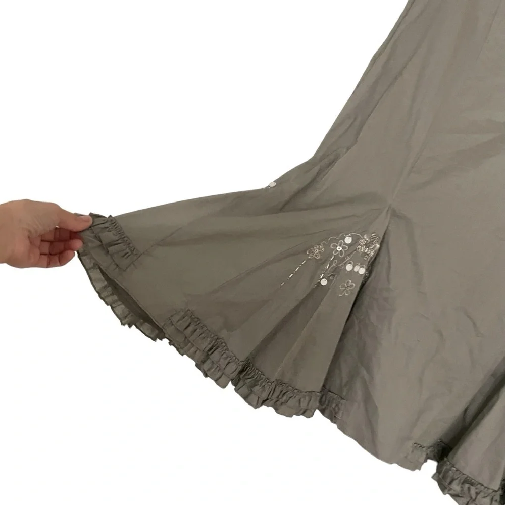 SPANNER Cotton Fit & Flare Embellished Midi Skirt Gray 12